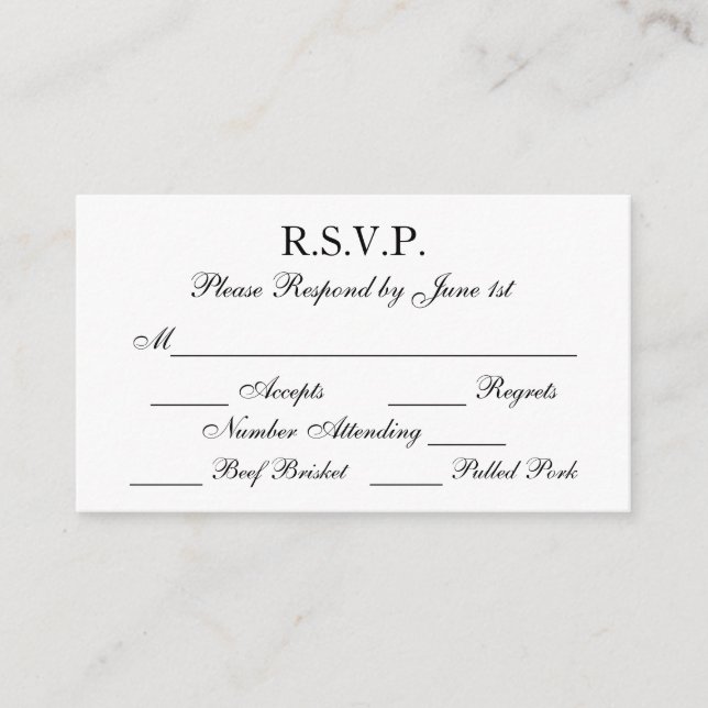 Cartes RSVP de mariage officielles en noir et blan (Devant)