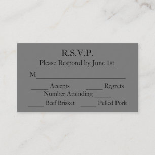 Cartes RSVP de mariage officielles noir et gris él