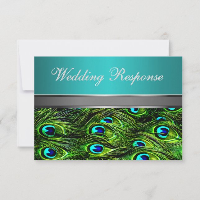 Cartes RSVP de mariage Peacock turquoise et vert (Devant)