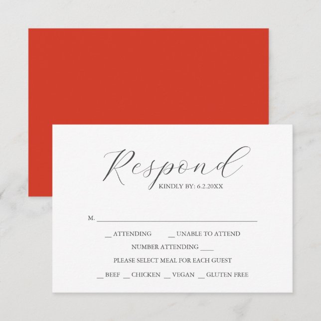 Cartes RSVP de mariage personnalisées rouge (Devant / Derrière)