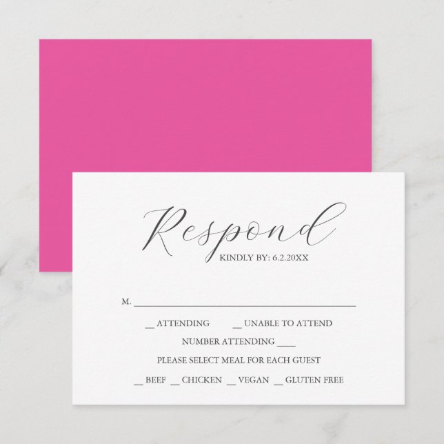 Cartes RSVP de mariage personnalisées Vibrant rose (Devant / Derrière)