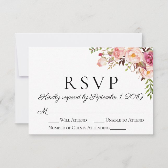 Cartes RSVP de mariage rose rustique (Devant)
