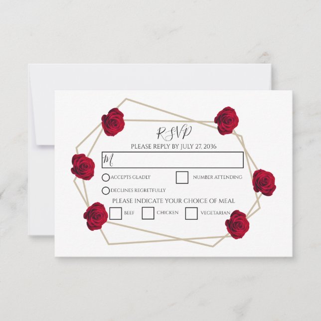 Cartes RSVP de mariage rouge géométrique et élégan (Devant)