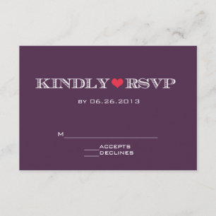 Cartes RSVP de Mariage rouge mou au coeur