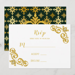 Cartes RSVP de mariage Royal Vert et Or