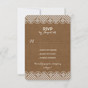 Cartes RSVP de mariage rustique Burlap Lace
