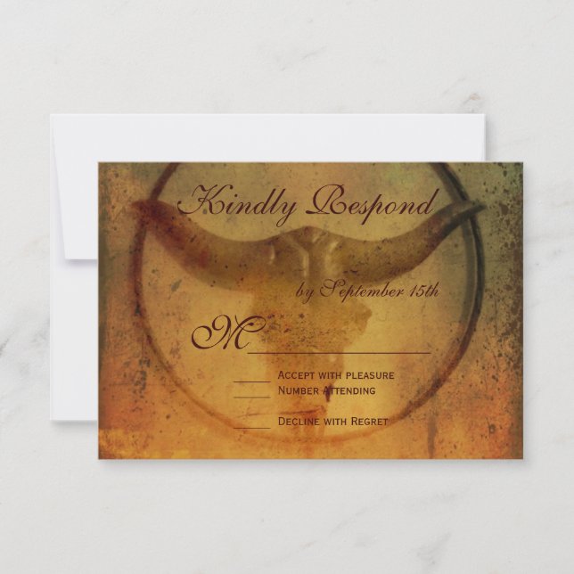 Cartes RSVP de Mariage Rustique Country Bull Horns (Devant)
