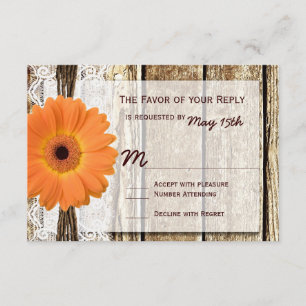 Cartes RSVP de mariage rustique orange bois