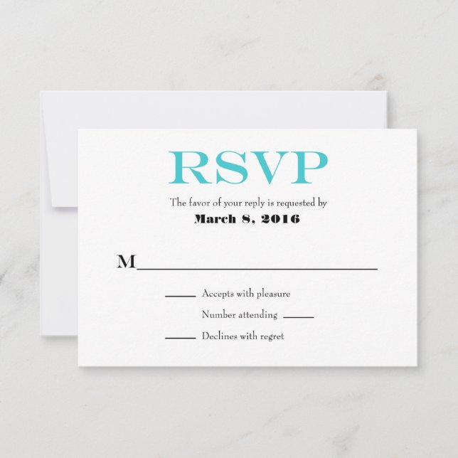 Cartes RSVP de mariage simple, bleu turquoise (Devant)