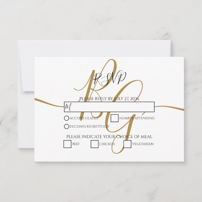 Cartes RSVP de mariage simples et élégantes initia (Devant)