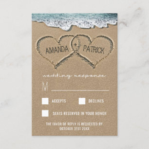 Cartes RSVP de mariage sur les côtes de sable