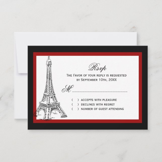 Cartes RSVP de mariage Tour Eiffel (Devant)