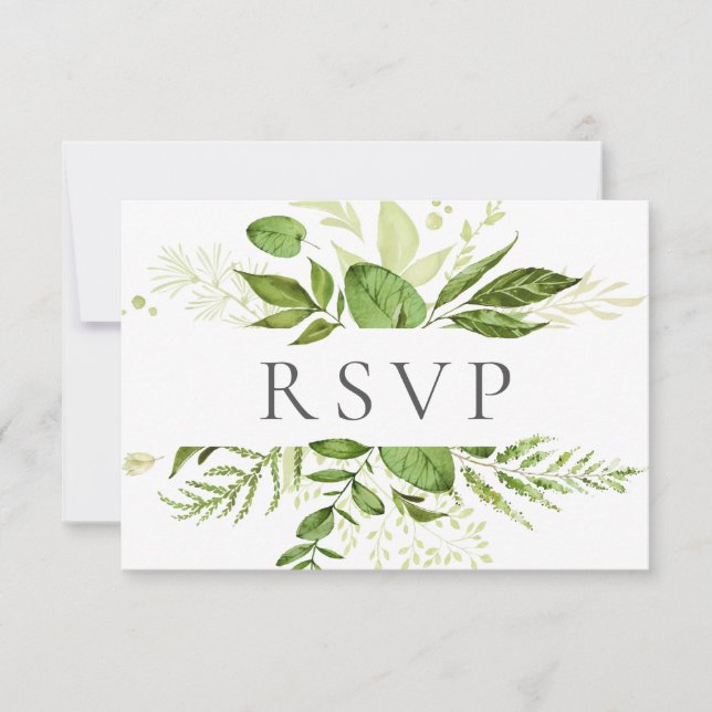 Cartes RSVP de mariage vert rustique verdure (Devant)