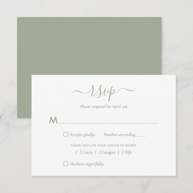 Cartes RSVP de Mariage Vert Sage Moderne (Devant / Derrière)