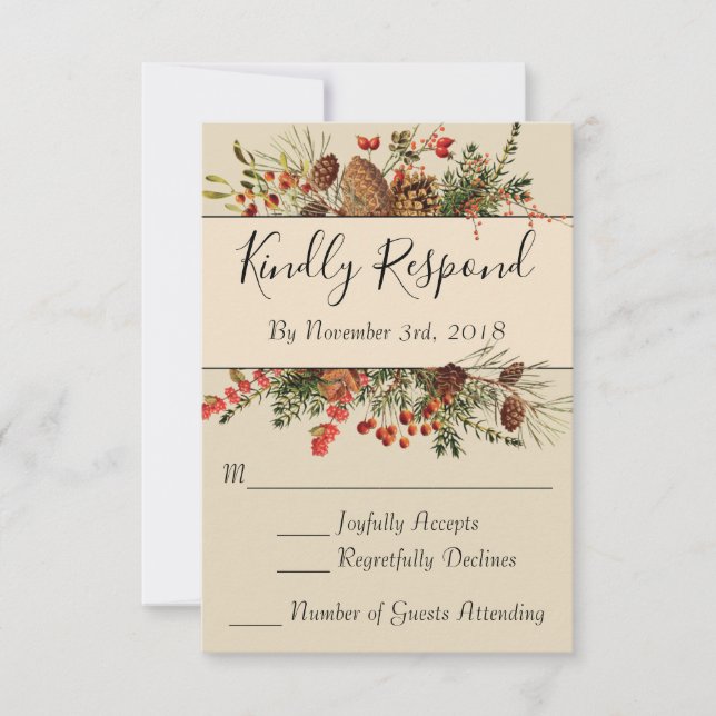Cartes RSVP de Noël Berries avec dos vert (Devant)