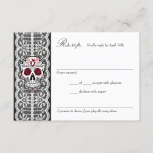 Cartes RSVP en dentelle rouge et noire en sucre