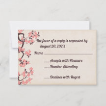 Cartes RSVP en fleurs Sakura rose
