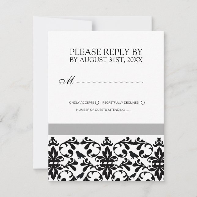 Cartes RSVP en noir et blanc (Devant)