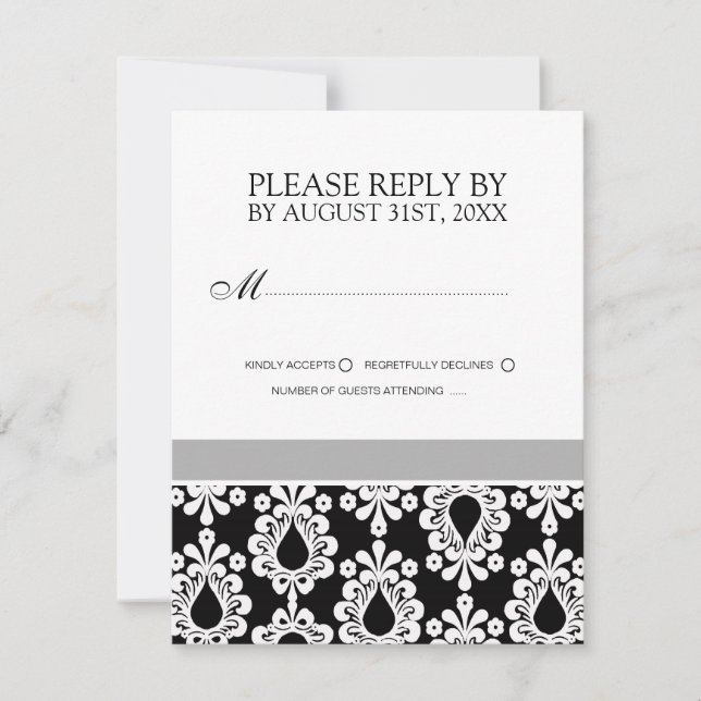 Cartes RSVP en noir et blanc (Devant)