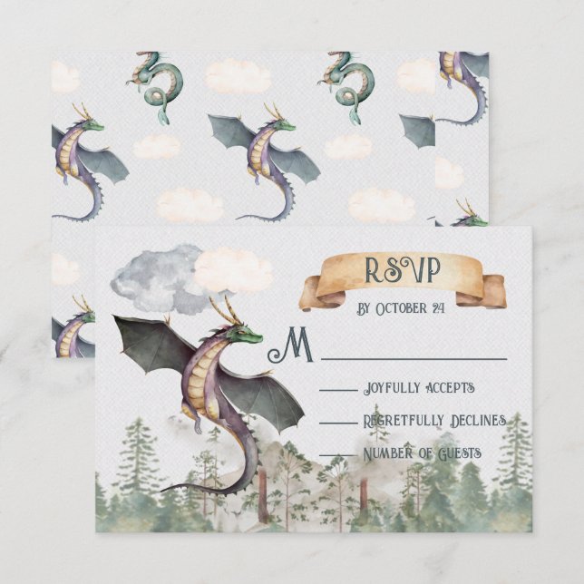 Cartes RSVP Enchanted Woodland Forest Dragon (Devant / Derrière)