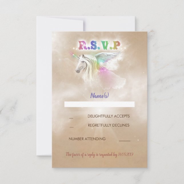 Cartes RSVP enchantées par le Parti Unicorne (Devant)