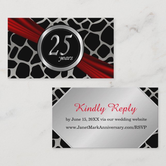 Cartes RSVP Exotic 25th Silver Mariage Anniversair (Devant / Derrière)
