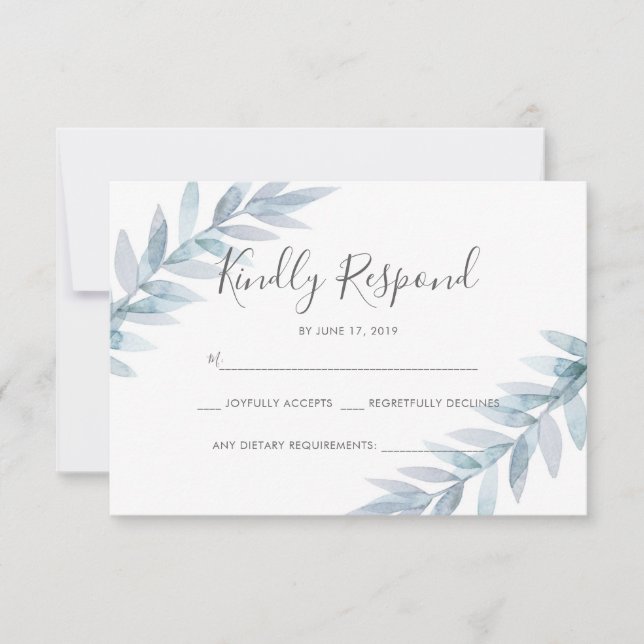 Cartes RSVP feuilles couleur bleu clair (Devant)
