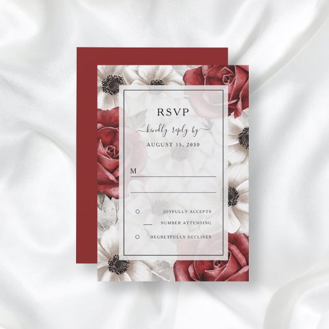 Cartes RSVP Fleurs Anémone Roses Rouge Bourgogne M (Créateur téléchargé)