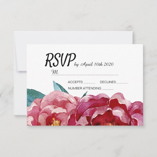 Cartes RSVP Floral Burgundy Marsala Peony (Devant)