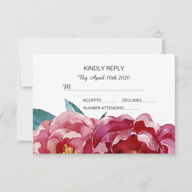 Cartes RSVP Floral Burgundy Marsala Peony (Devant)