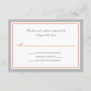 Cartes RSVP Gris & Orange de réception de mariage