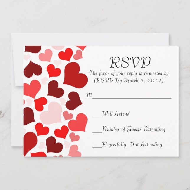 Cartes RSVP luxe Elegant Red Hearts (Devant)