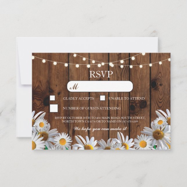 Cartes RSVP Mariage Bois Fleur de Marguerite Rusti (Devant)