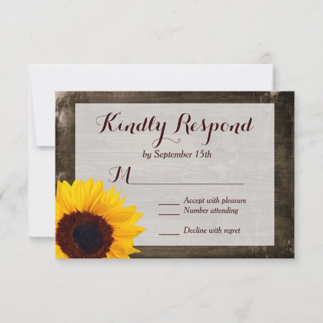Cartes RSVP Mariage campagnard rustique en bois de (Devant)