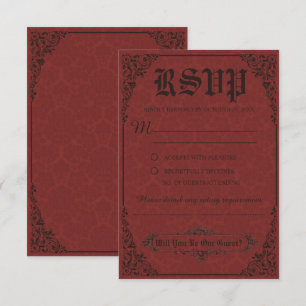 Cartes RSVP Mariage damassé gothiques rouges