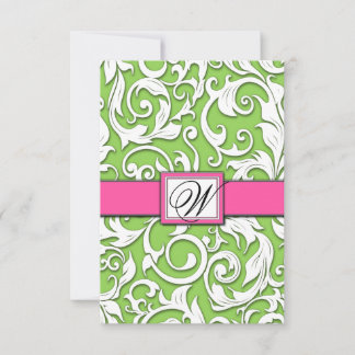 Cartes RSVP Mariage damassé Hot Rose & Lime Green