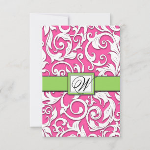 Cartes RSVP Mariage damassé Hot Rose & Lime Green