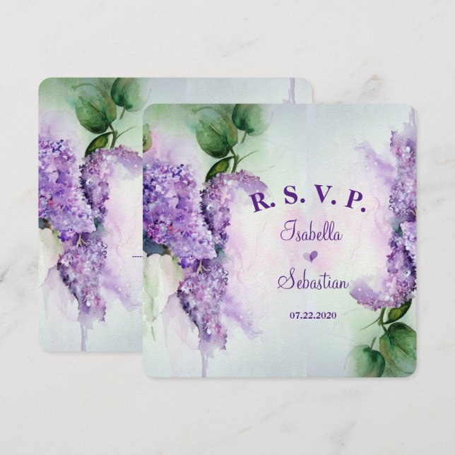 Cartes RSVP Mariage Fleurs de Lilas Élégantes (Devant / Derrière)