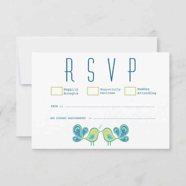 Cartes RSVP Mariage Inséparables Peacock (Devant)