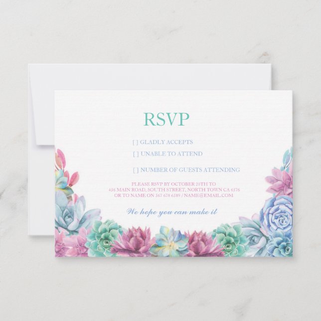 Cartes RSVP Mariage Pastel Rustique Succulentes Fl (Devant)