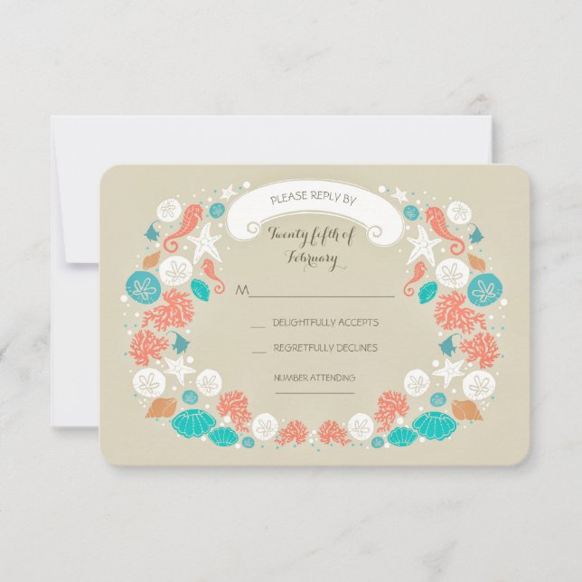 Cartes RSVP Mariage Plage Cute (Devant)