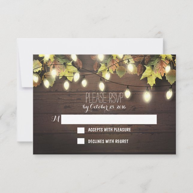 Cartes RSVP mariages de automne avec voyants scint (Devant)
