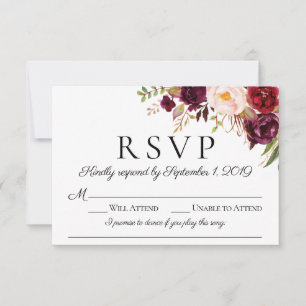 Cartes RSVP Marsala Floral Wedal avec Chanson Choi