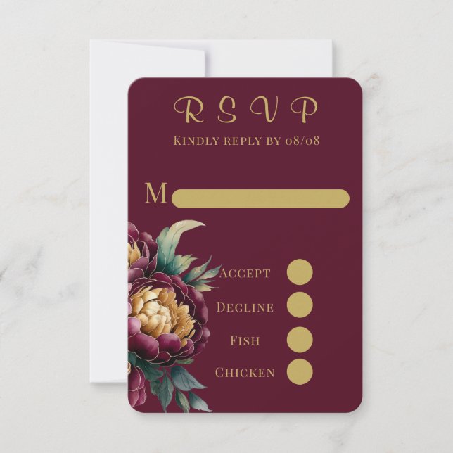 Cartes RSVP Marsala Gold Peony Wedding Peony (Devant)