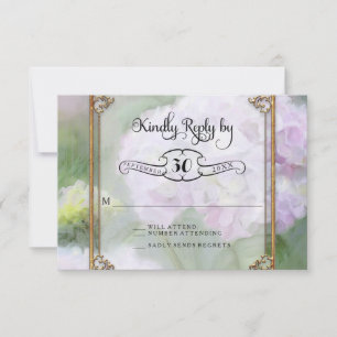 Cartes RSVP Monet Style Gold Frame Hydrangea Flowe