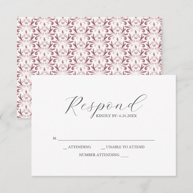 Cartes RSVP Motif rose pâle (Devant / Derrière)