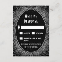 Cartes RSVP Noir et Argent Foil Art Déco Mariage
