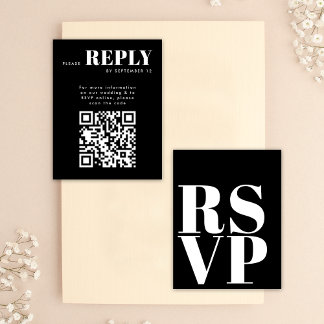 Cartes RSVP noir et élégant pour code QR Mariage