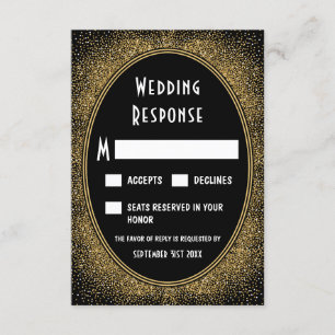 Cartes RSVP Noir et Or Foil Art Déco Mariage