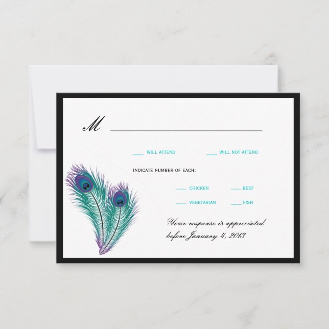 Cartes RSVP Peacock Tuxedo (Devant)